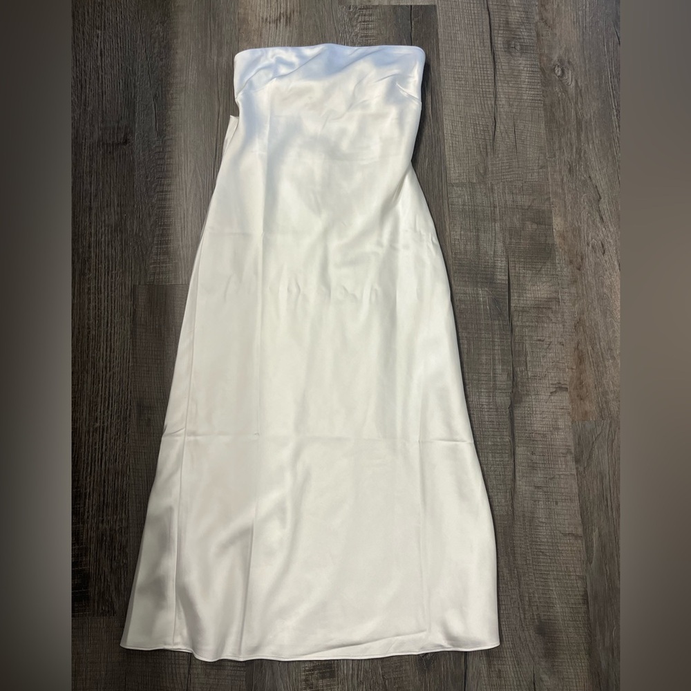 BHLDN x Sachin & Babi Aubrey 10 White Satin Silky Strapless Midi Wedding Dress - Picture 3 of 7